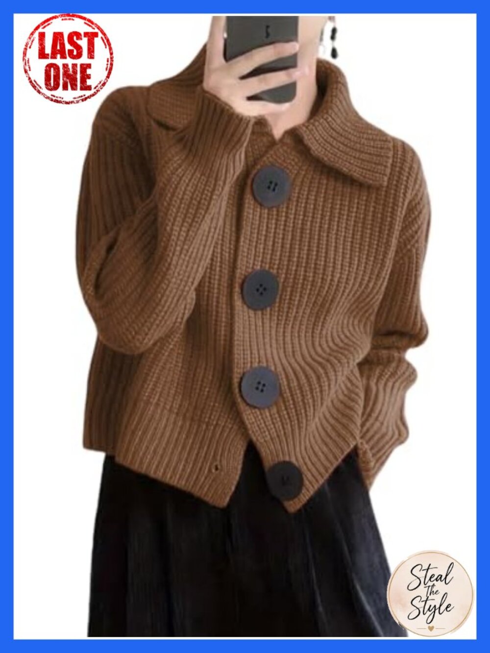 Cropped Button Down Cardigan Chunky Knit Long Sleeve Work Casual Sweater